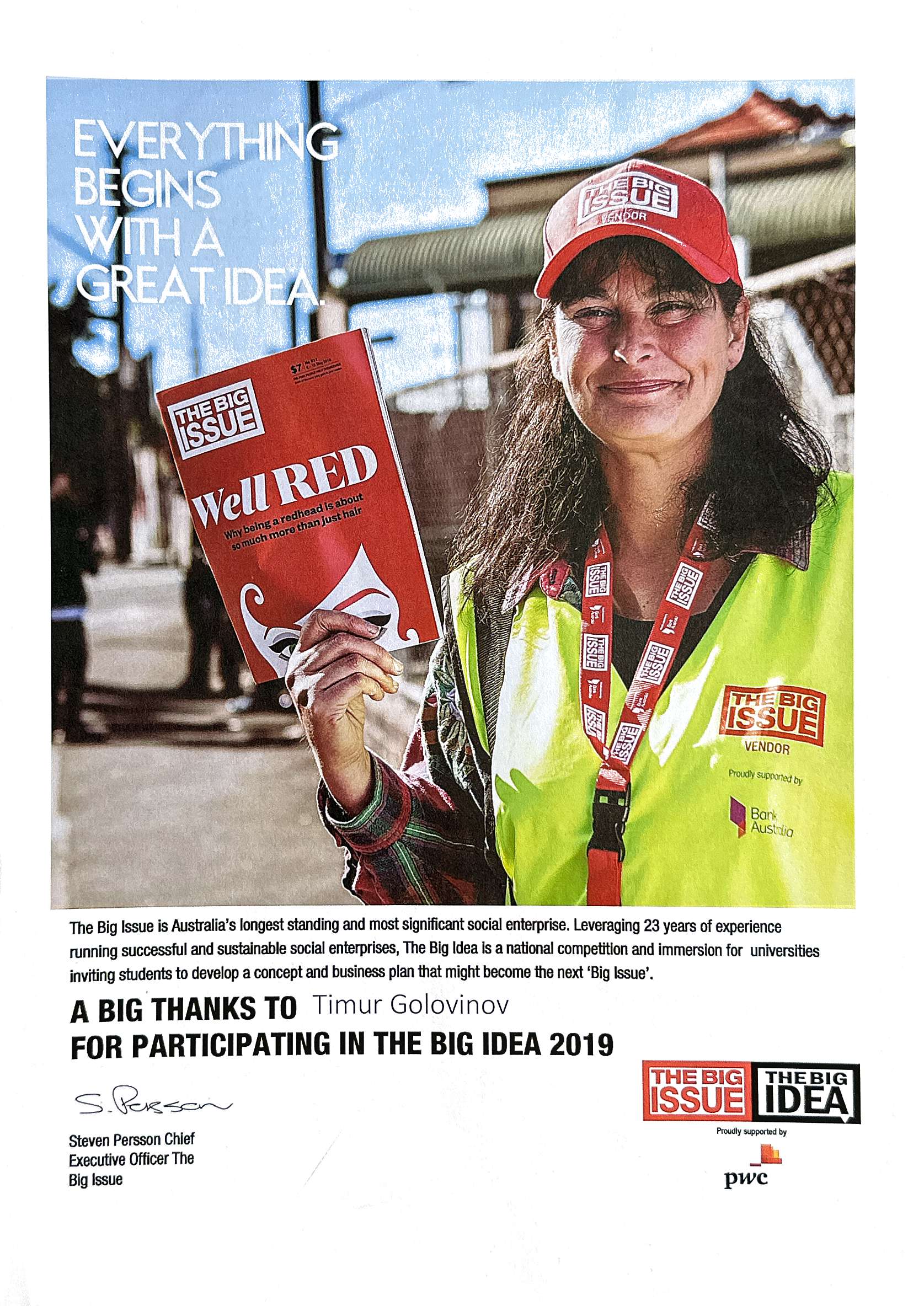 Certificate for social enterprise by Big Issue