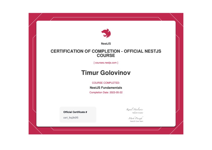 Nest JS Certificate by NestJS