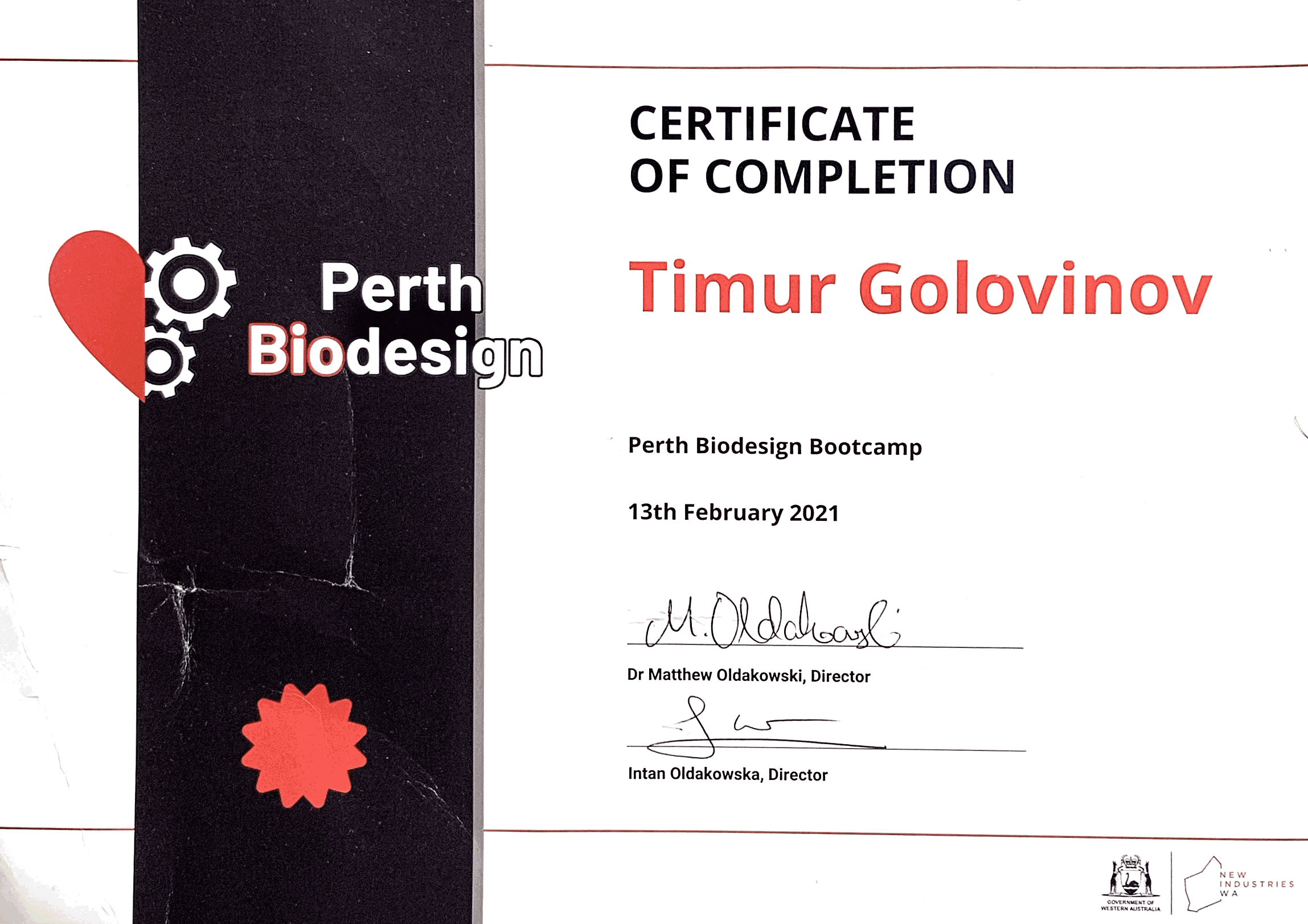 Perth biodesign Certificate by Perth Biodesign