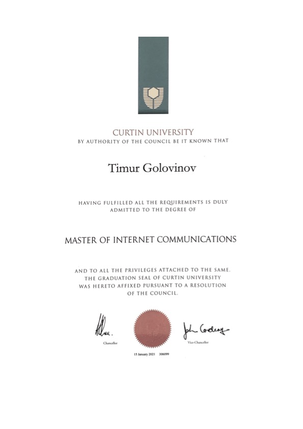 Curtin University Masters Degree of Internet Communications by Curtin University