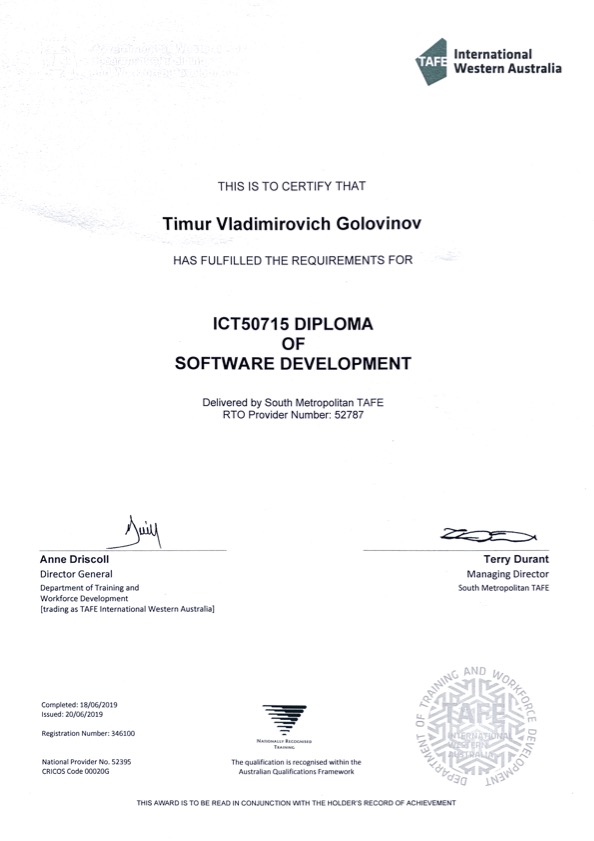 Diploma in Software Development by TAFE
