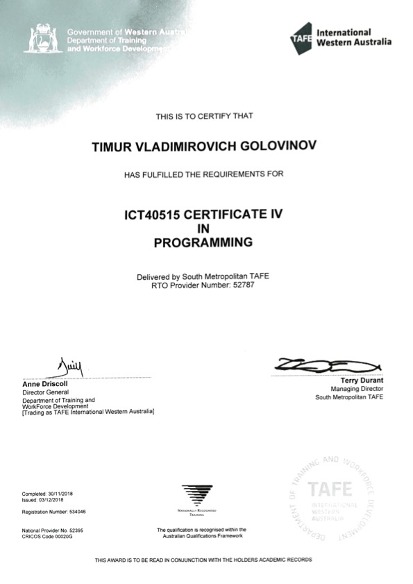 Certificate IV in Programming by TAFE